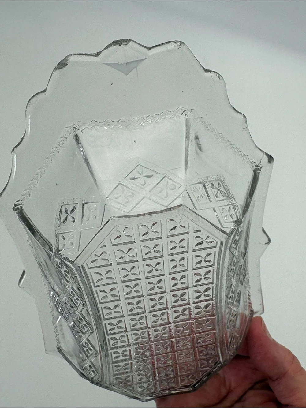 EAPG Pressed Glass Serving Dish or Trinket Dish - Geometric